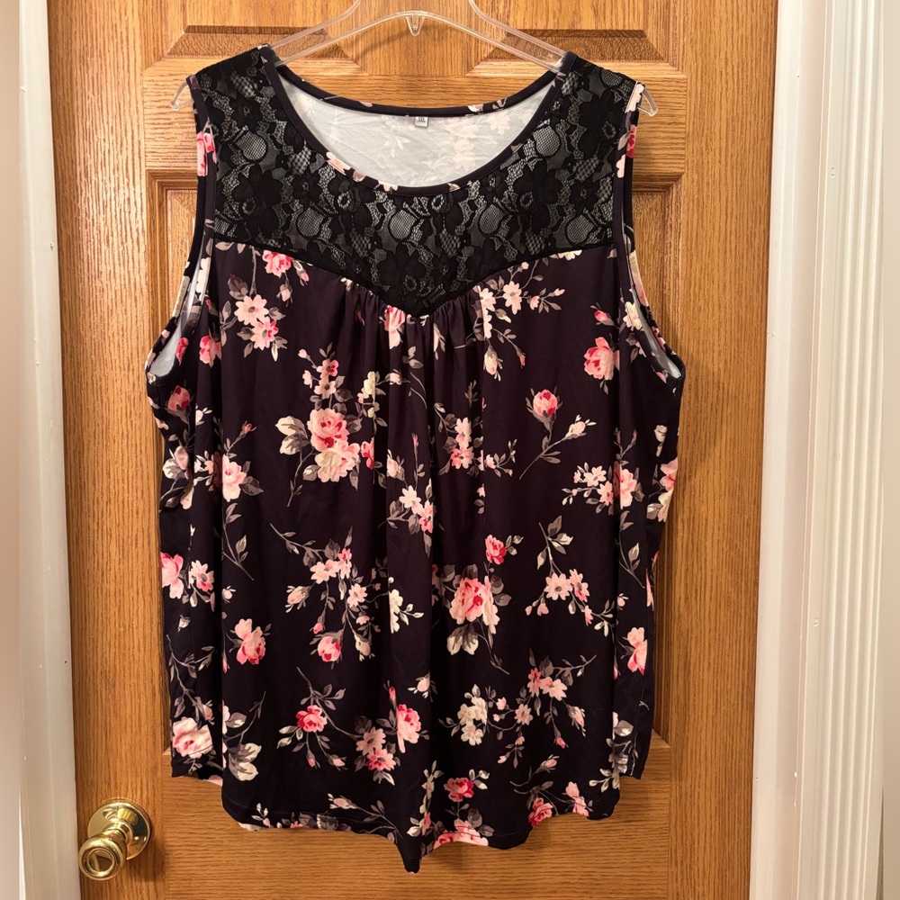 Floral Lace Women's Shirt in Black and Pink